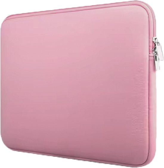 Roze laptop hoes met rits en twee trekkers.