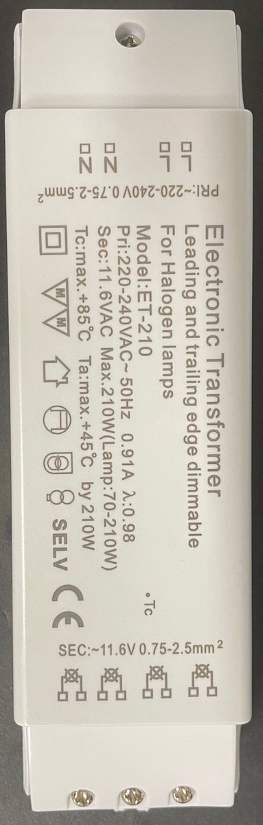 Elektronische halogeentrafo 12 Volt - 210 Watt