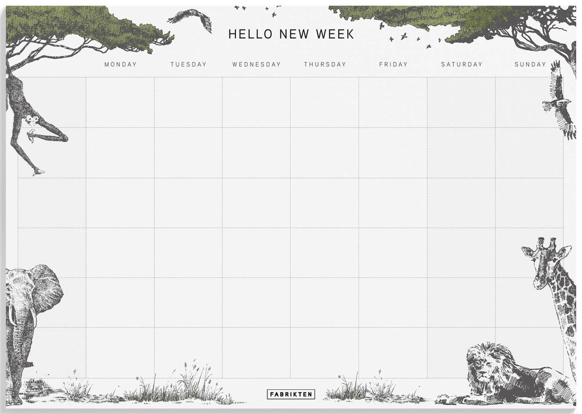 Fabrikten Weekplanner - Safari - Groen/Zwart - Engels - A4