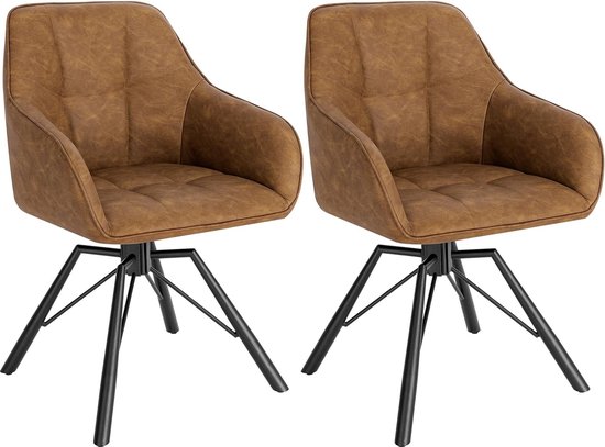 BukkitBow - Set de Chaises de salle à manger /chaises de cuisine - Chaises en cuir - Rotatives à 360 degrés - Hauteur d'assise 48 cm - Marron clair