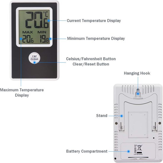 Nauwkeurige Kamerthermometer Bordeaux - Wandthermometer Voor Thuis, Kantoor, Tuin Of Kas