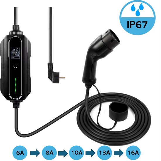 Mobiele EV thuislader 1 fase 3.6kW 16A Stopcontact Type 2 Incl. opbergtas Geschikt voor elektrische auto's en plug in hybrides (EVC P01 S3.6 5M Mobiele EV thuislader 1 fase 3.6kW 16A Stopcontact Type 2 Incl. opbergtas Geschikt voor elektrische auto's en plug in hybrides (EVC P01 S3.6 5M
