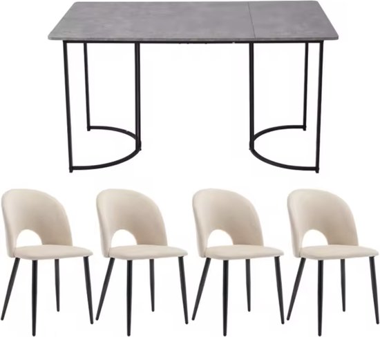 Eetkamermeubels, Set van 4 Eetkamerstoelen, Gestoffeerde Stoel, Ronde eetafel, Eik kleur, Zwarte poten _ 2012_1932 Eetkamermeubels, Set van 4 Eetkamerstoelen, Gestoffeerde Stoel, Ronde eetafel, Eik kleur, Zwarte poten _ 2012_1932