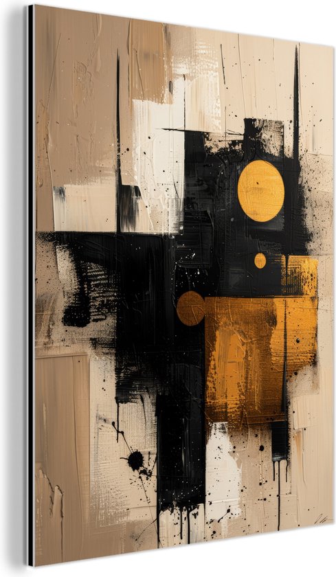 Décoration murale Métal - Peinture Aluminium Industriel - Abstrait - Zwart - Or - Moderne - 30x40 cm - Dibond - Photo sur aluminium - Décoration murale industrielle - Pour le salon/chambre