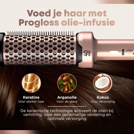 Revamp Keramische Krulborstel 40 mm - Fohnborstel met Ionentechnologie - Warmteborstel - Thermal Brush - Lichtgewicht - Blowout Brush - 3 Meter Salonkabel - Voor Krullen, Golven en Volume - Hitte Borstel - BR1400AGD - Roze