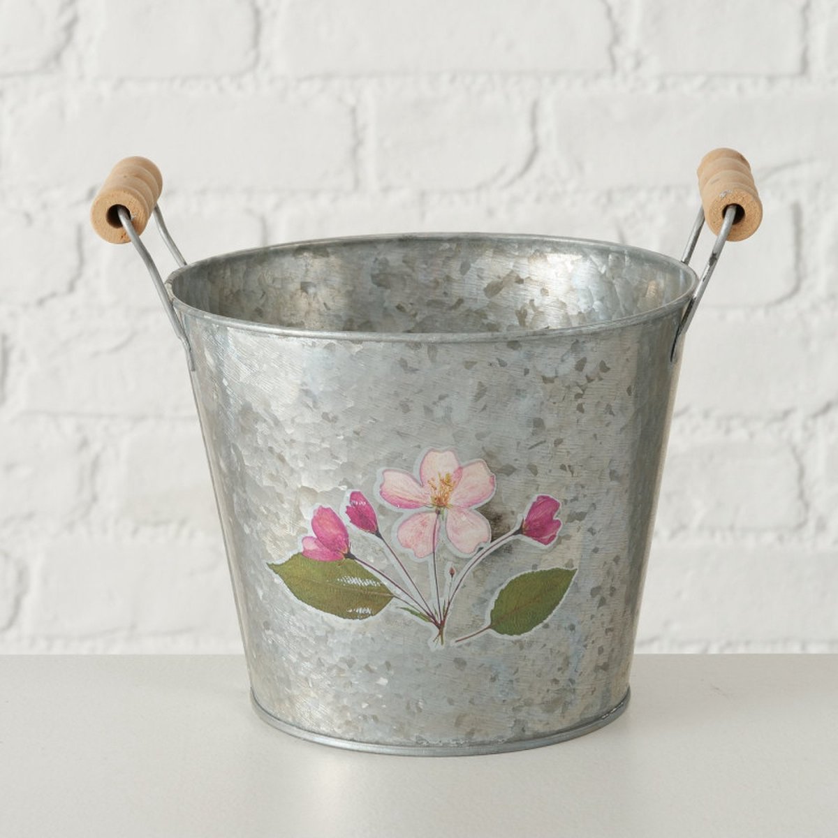 Boltze Plantenpot Drya Rond Buiten Kleurrijk bloemmotief Zink grijs 20x23cm