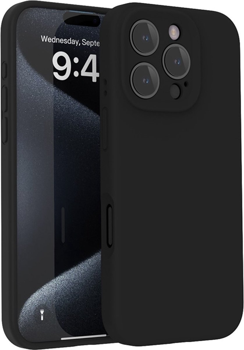 Lunso Geschikt voor iPhone 16 Pro hoesje - Flexibel siliconen Backcover - Zwart