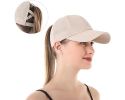 Lange Haren Pet Beige - Cap - Staart - Dames - Verstelbaar - Unisex - Sport Pet