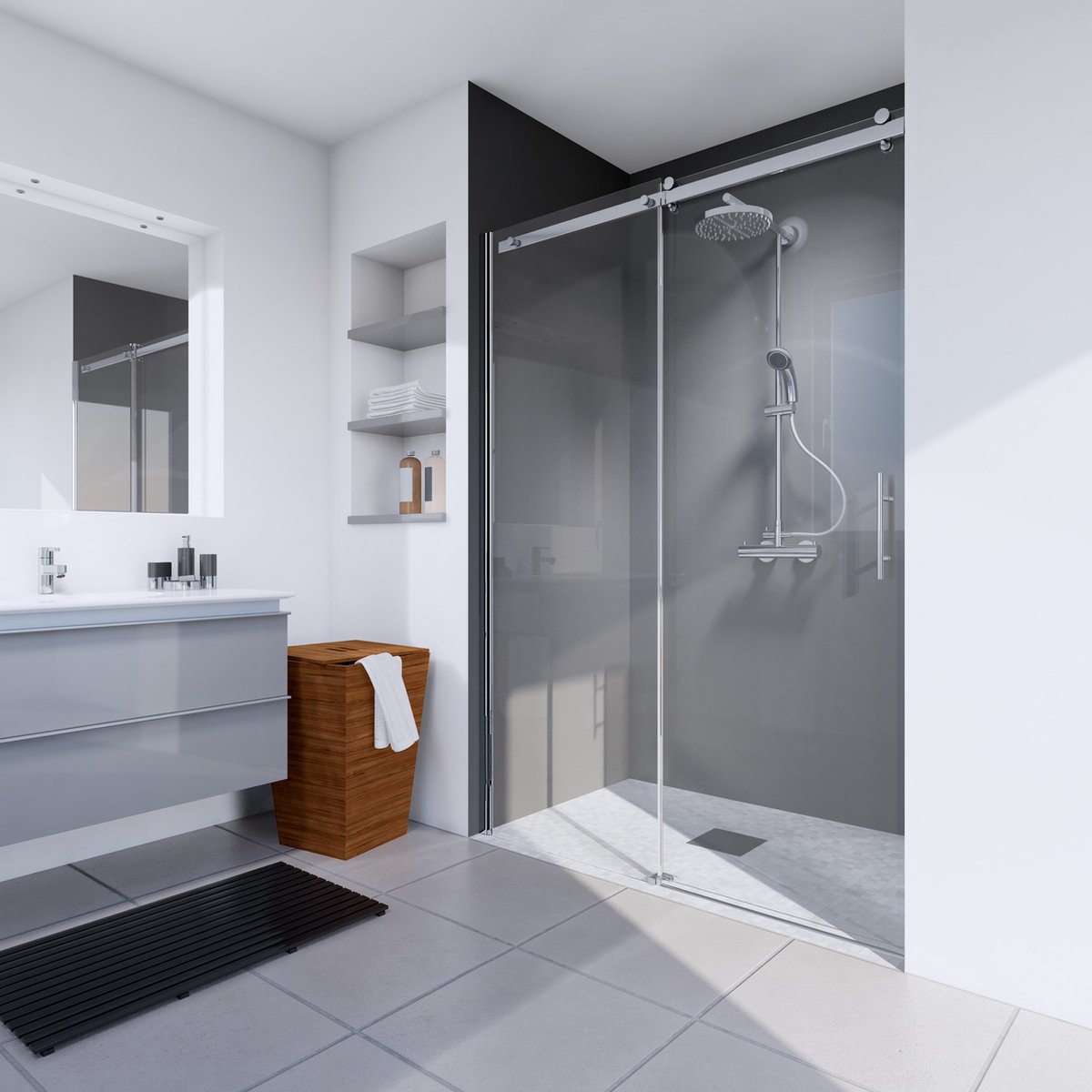 Schulte achterwand - antraciet - 90x210 - wanddecoratie - muurdecoratie - badkamer wandpanelen - muurbekleding - zelf inkortbaar en zelfklevend