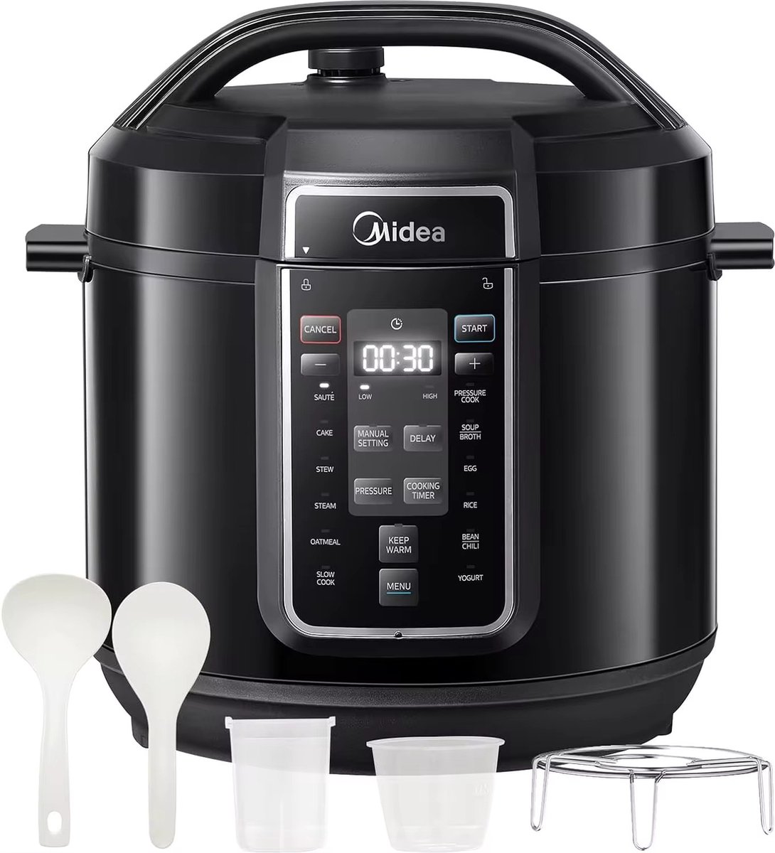 9-in-1 Snelkookpan - Elektrische Snelkookpan - Met 12 Programma´s - Instant Multi Cooker - Rijst - Vlees - Stoofschotels - Soep - Bouillon - Cake - Bonen en Havermout - Zwart