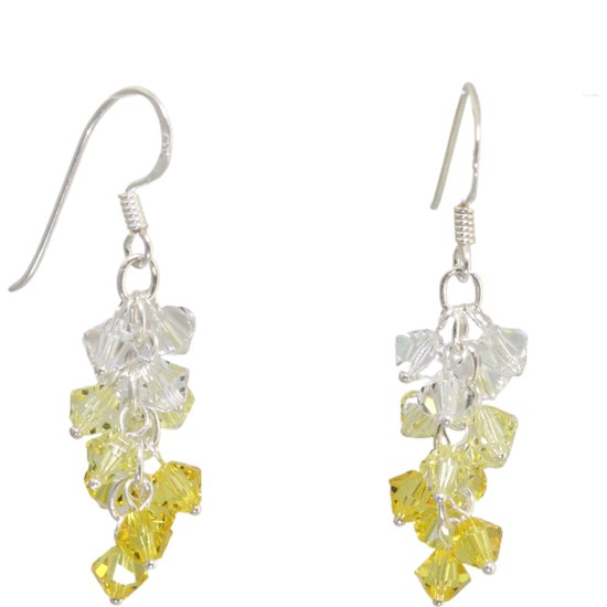 Behave – Boucles d'oreilles – Boucles d'oreilles grappes en argent sterling 925 avec pierres de cristal Swarovski Elements jaunes et transparentes