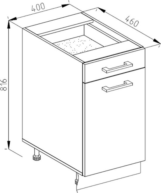 Vicco Élément bas universel R- Line, Wit brillant/ Wit, 40 cm avec tiroir, avec plan de travail