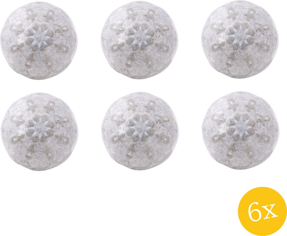 Deurknop set van 6 stuks Ø 4 cm Grijs Wit Keramiek Rond Bloemen Meubelknop