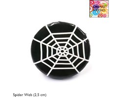 Going Retro - Trendy Button Brôche - (43) Spider Web Wit – Zwart – ca. 2,5 cm – Volwassenen Jeugd Kinderen – Unisex – Casual - Thema Feest Halloween