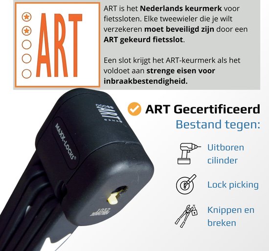 Maxx-Locks Vouwslot - ART 2 Keurmerk - Fietsslot van Gehard Staal - Slot voor Electrische Fietsen en Fatbike - Met Houder - 95 cm van Maxx — afbeelding 5