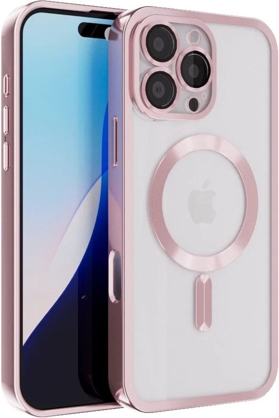 Coverzs magneet hoesje met camera cover geschikt voor Apple iPhone 16 Pro Max hoesje - Telefoonhoesje geschikt voor magnetische accessoires - Transparante backcover - Telefoonhoesje met camerabescherming (roségoud)