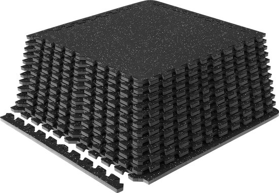 EVRIX Vloerbeschermingsmat, fitness, extra dik (20% meer bescherming), 18 delen (31 x 31 cm), puzzelmat, sportmat, onderlegmat, fitnessvloermat, voor fitnessruimte en fitnessapparaten