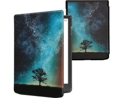 kwmobile e-reader hoesje geschikt voor Pocketbook InkPad 4/Color 3/2 / Vivlio InkPad 4/Color 3 hoes - E reader flip case met magnetische sluiting - Ereader cover - Sterrenstelsel en Boom design in blauw / grijs / zwart