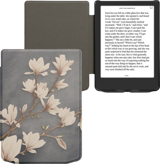 kwmobile e-reader hoesje geschikt voor Pocketbook Verse / Verse Lite / Verse Pro / Color / Vivlio Light/Light HD hoes - E reader flip case met magnetische sluiting - Ereader cover - Magnolia design in taupe / wit / blauwgrijs van Merkloos — afbeelding 4
