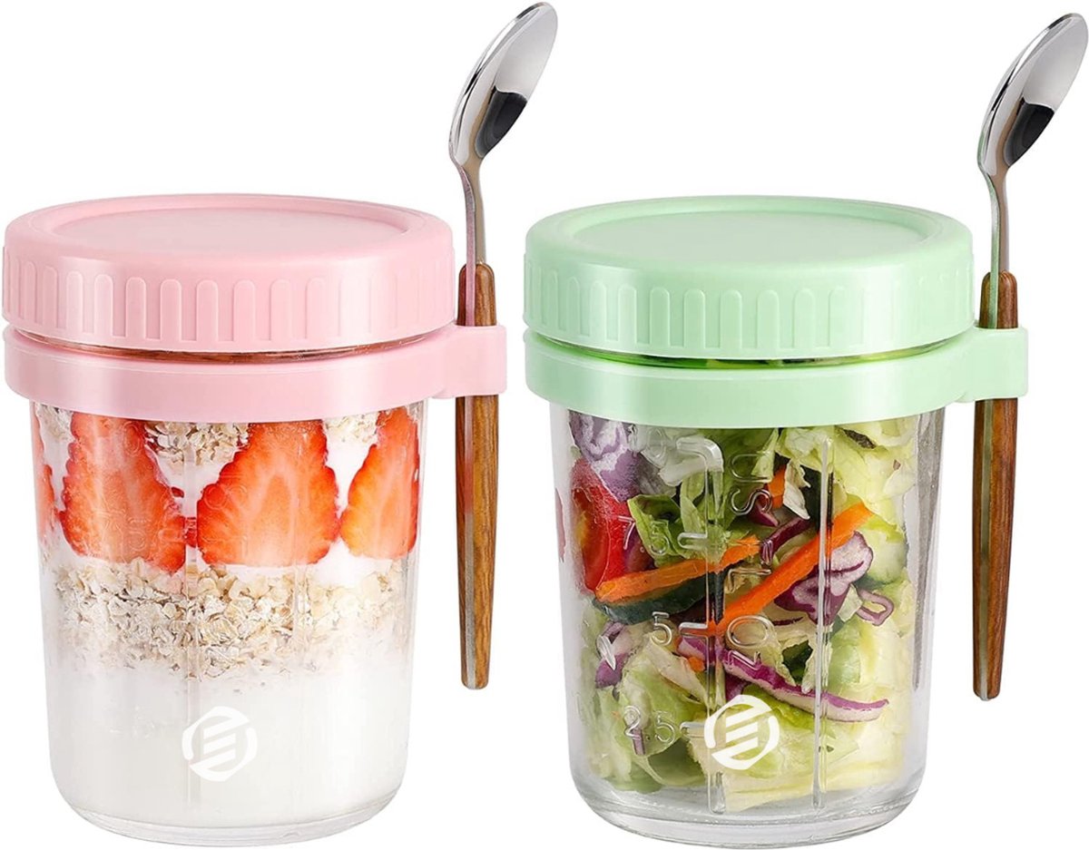 Equivera Overnight Oats Potjes - Muesli Beker - Mason Jar - Havermout - Set - Must have voor jouw ontbijt