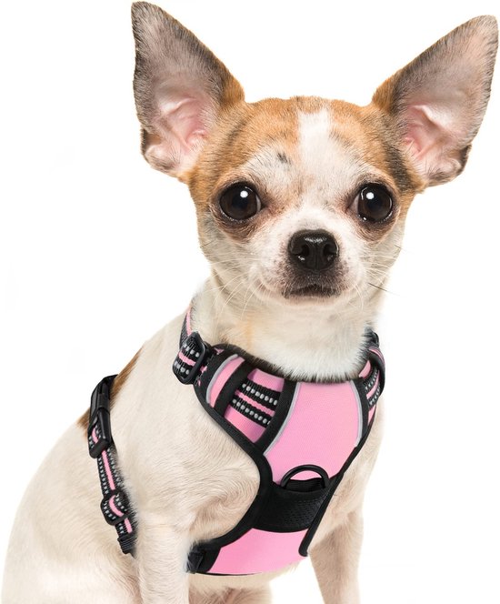 JAXY Hondenharnas - Hondentuig - Hondentuigje Kleine Hond - Y Tuig Hond - Harnas Hond - Anti Trek Tuig Hond - Reflecterend - Maat XS - Roze
