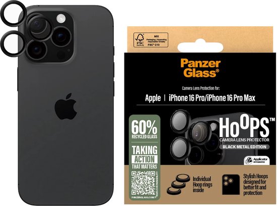 Foto: Panzerglass geschikt voor apple iphone 16 pro 16 pro max hoops rings camera lens protector zwart