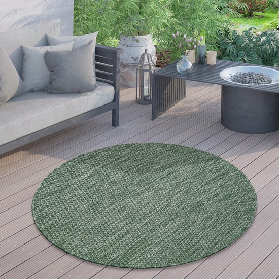 Foto: Paco home outdoor vloerkleed rond weerbestendig balkon terras keukenvloerkleed eenkleurig 200 cm rund