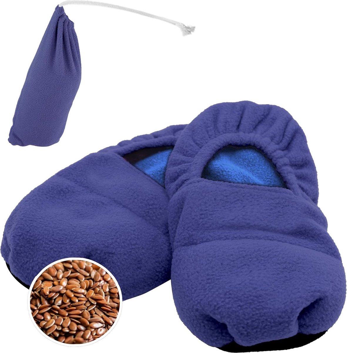 Goedkoopste Inovra ® Verwarmde pantoffels voor magnetrons en blauwe fleecezakken - maat 7/10 Unisex - warmtebehoudende comfortabele pantoffels - geurende lijnzaad- en lavendelzaden, blauw