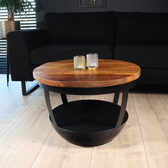 Salontafel rond mangohout Luca industrieel massief hout | bol