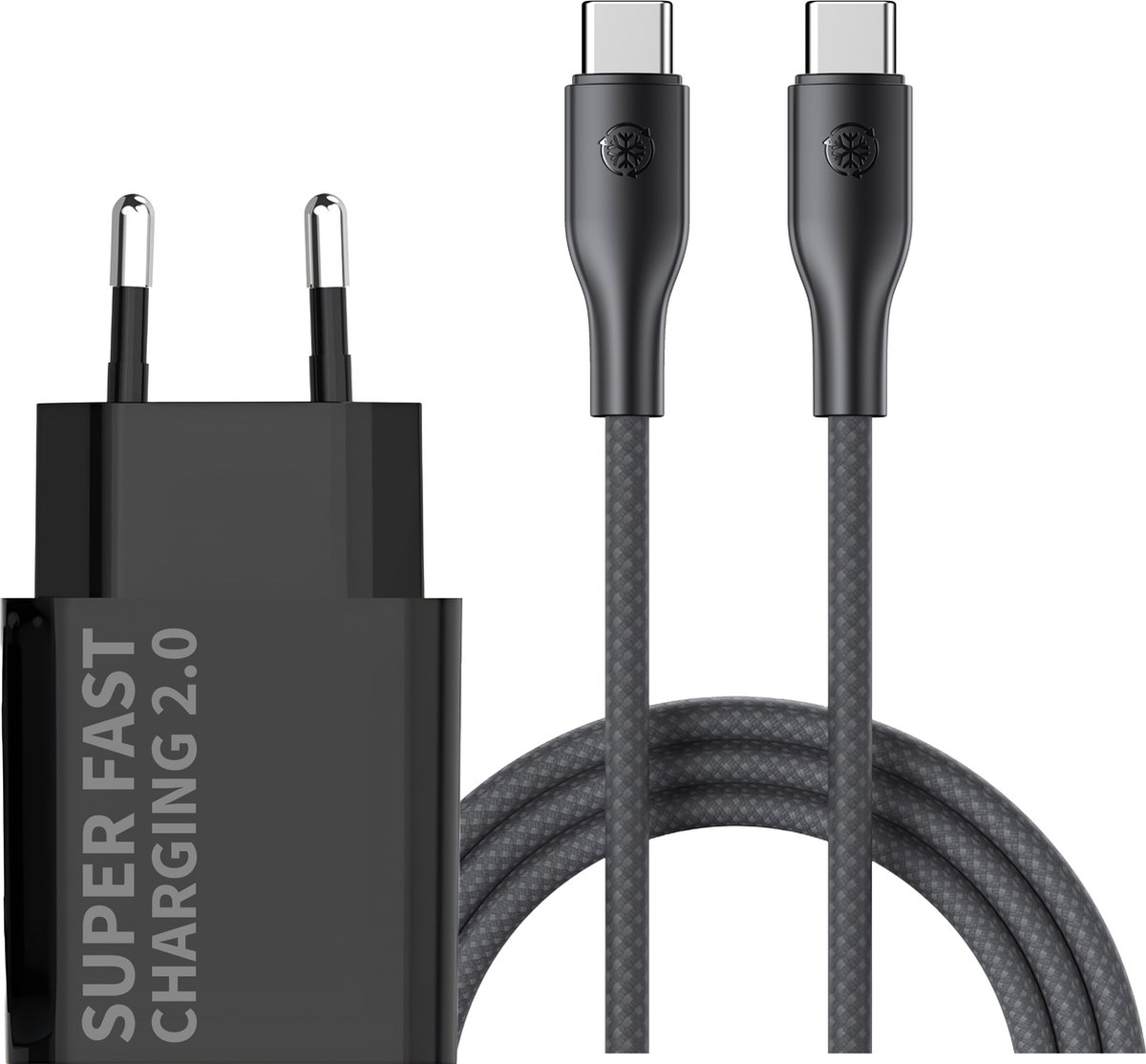 Usb C Snellader - Fast Charger geschikt voor Samsung - Usb-C Adapter + 3 Meter usb C naar usb C Kabel - Zwart