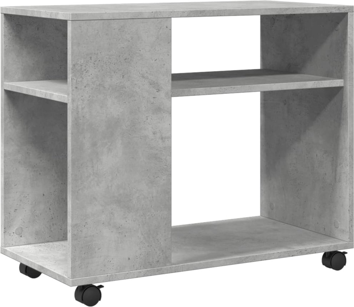 vidaXL Bijzettafel - met - wielen - 70x35x60 - cm - bewerkt - hout - betongrijs