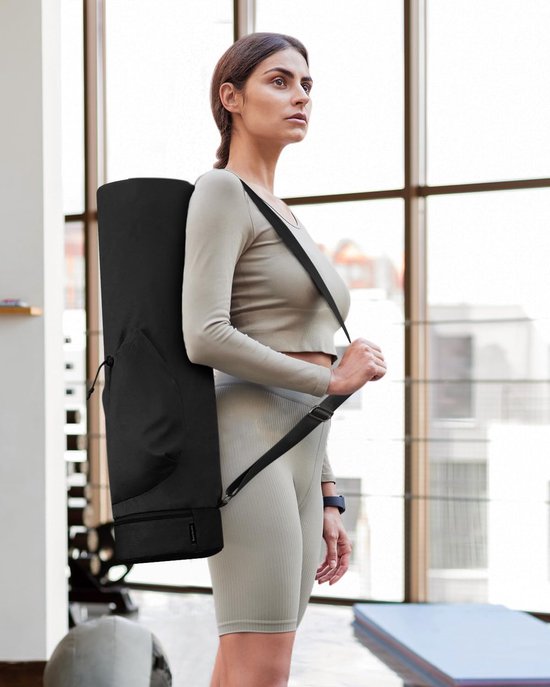 Yogamat Tas Drager - Schoudertas - Sportpad-rugzak - Yogamattas - Yogamatdrager - Yogamattas met waterfleszak en natte zak aan de onderkant, sportyogamat draagt ​​multifunctionele opbergtas - 1 Stuks Zwart 78x19cm van Merkloos — afbeelding 4