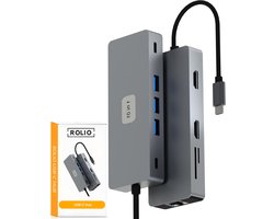 Rolio USB C Hub – Dual HDMI – 1x Ethernet 1Gbps – 3x USB 3.0 – 2x USB-C – 2x SD/TF Kaarten