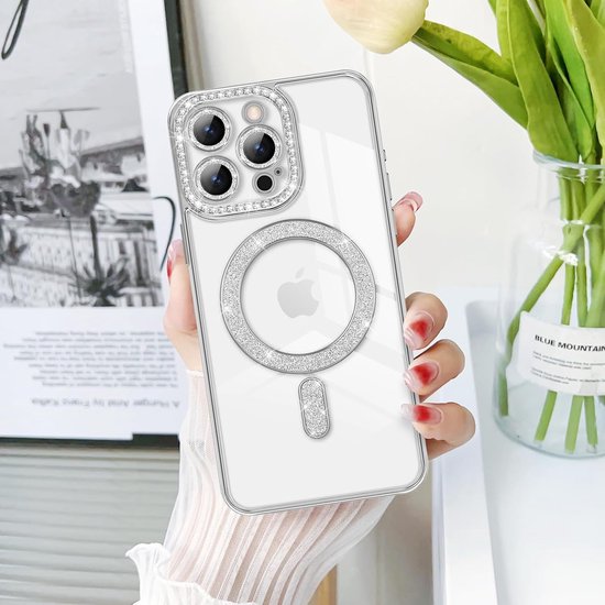 Hython For IPhone 16 Plus Case Clear Magnetic Glitter Phone Cases [Compatible With MagSafe] Full Camera Lens Protector Slim Gradient Sparkle Luxury Plating Shockproof Protective Cover Women, Purple - View #6