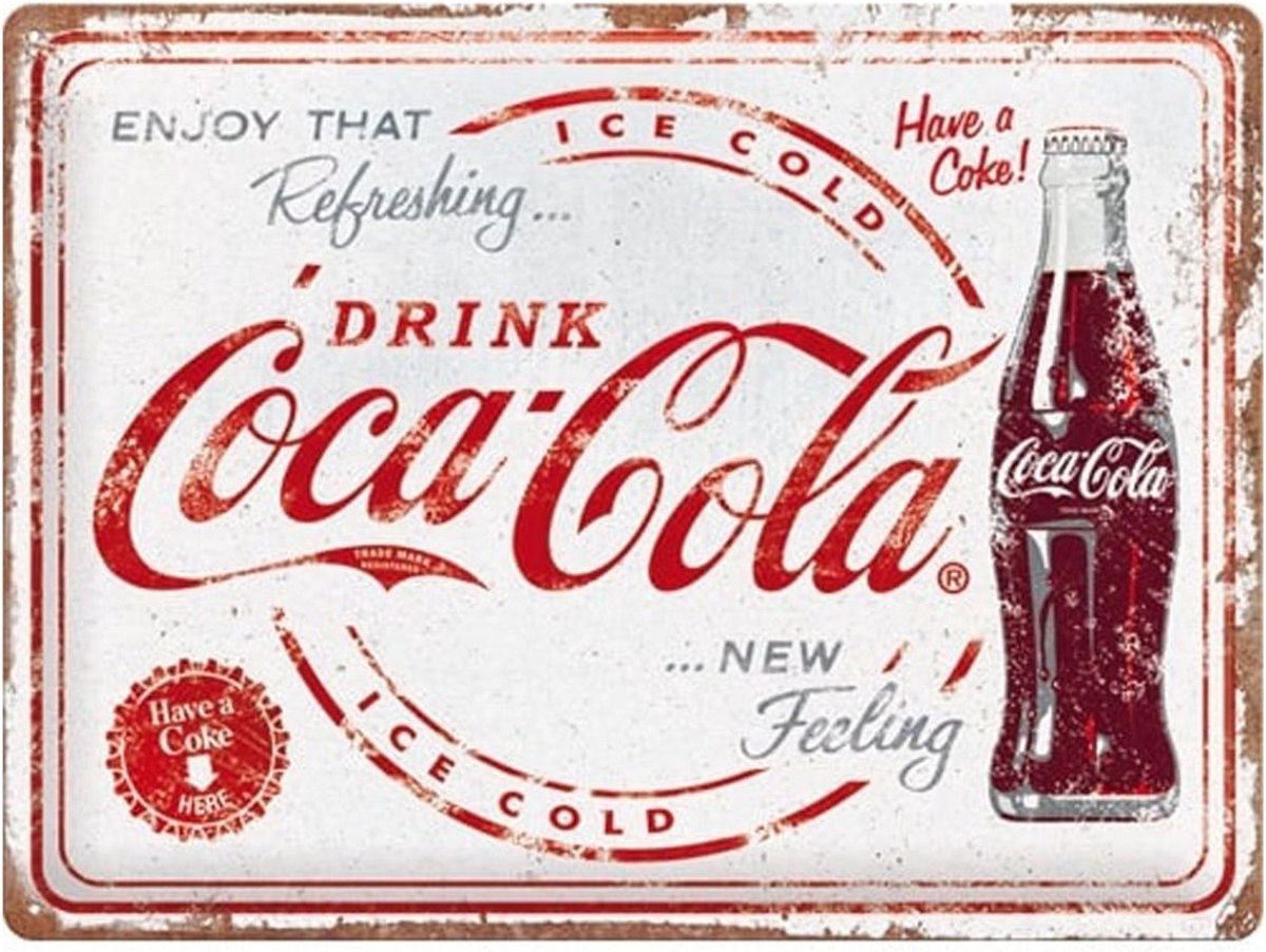 Metaal Bord 30 x 40cm Coca-Cola - Refreshing New Feeling