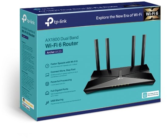 TP-Link Archer AX20 - Router - Geschikt voor Wifi 6 - 1800 Mbps