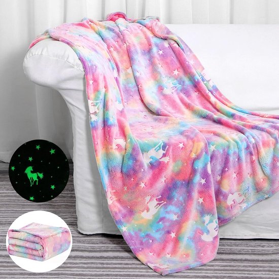 Foto: Deken glow in the dark 130 150 cm unicorn lichtgevende blanket dekens voor de kids kleur flanel polyester soft for girls birthday christmas halloween thanksgiving easter gift