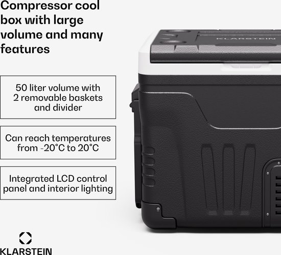 Klarstein PolarForce Compressor Koelbox - 50 Liter - Bereik: -20°C tot 20°C - Zwart van Klarstein — afbeelding 2