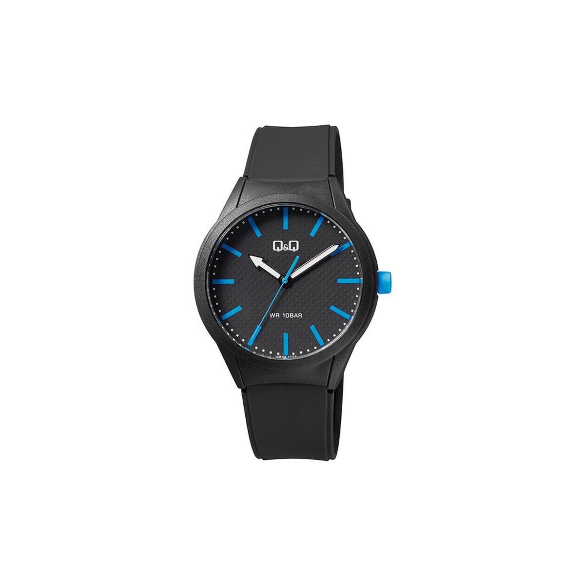 QQ VR28J026Y - Horloge - Sport - Analoog - Unisex - Plastic band - Rond Streepjes - Kunststof - Zwart - Blauw - 10 ATM