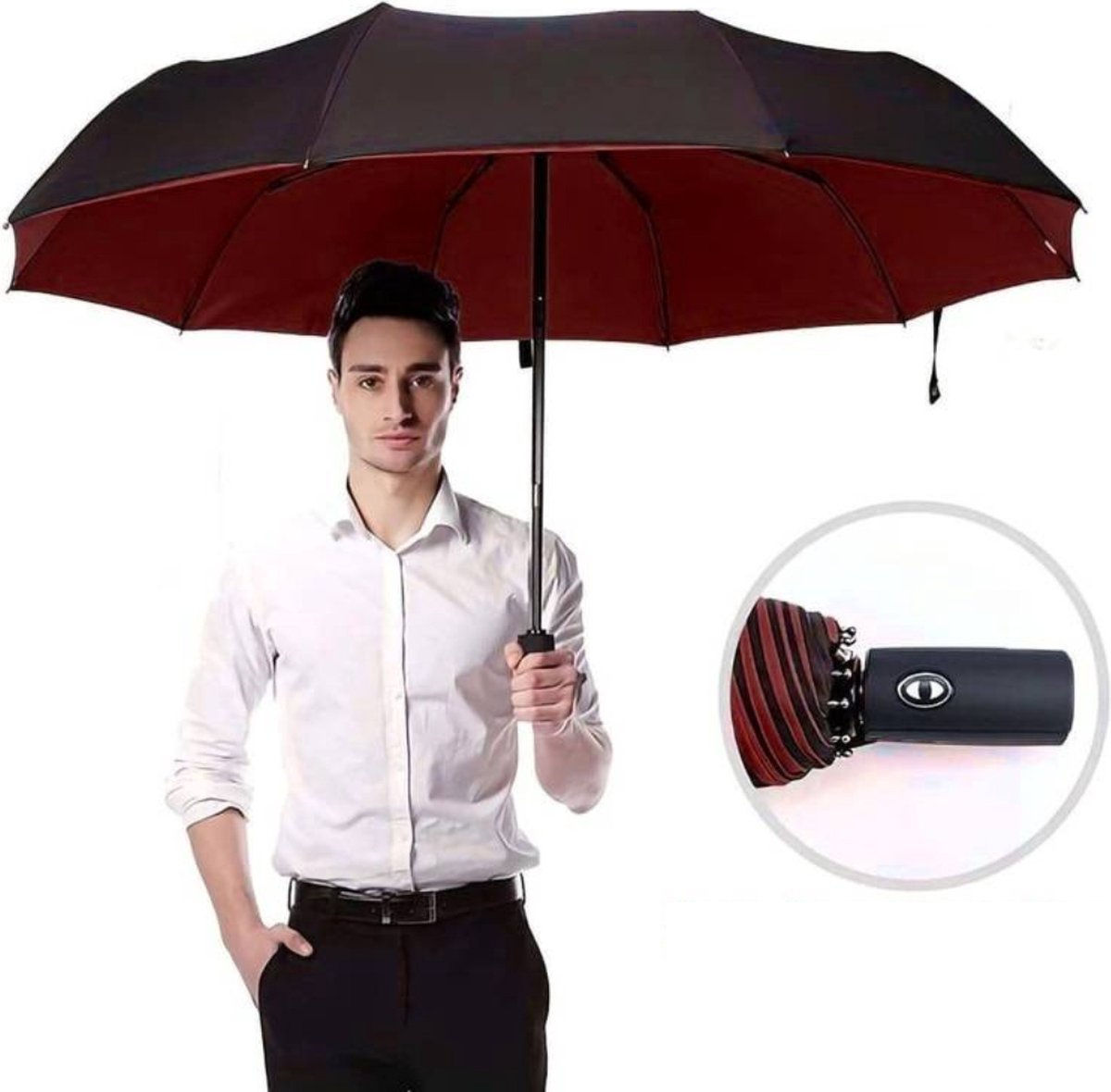 Bovista Moderne Stormparaplu - Windproof Paraplu - Opvouwbaar Stormproef - Automatisch Uitklapbaar - Umbrella - Bordeaux Rood