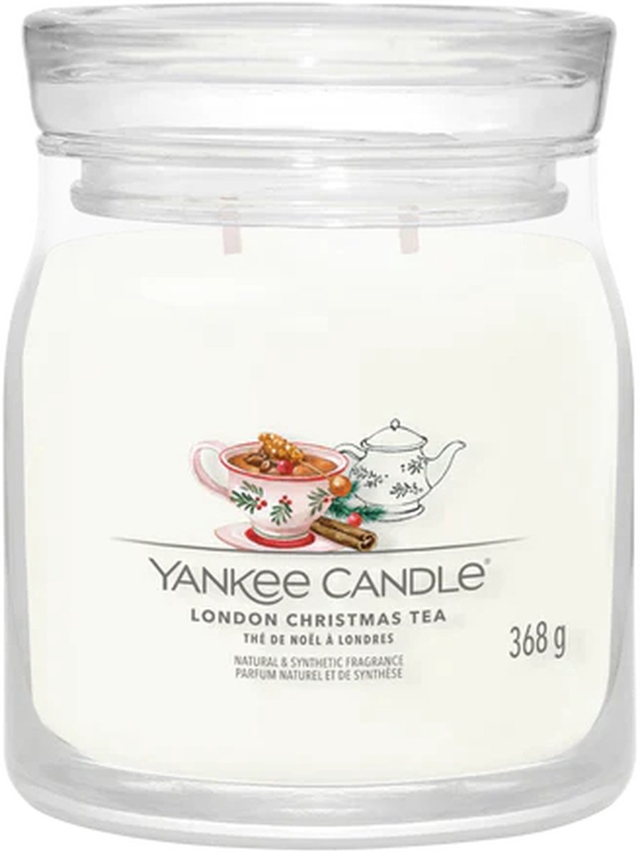 Yankee Candle London Christmas Tea Medium Geurkaars - 50 branduren - 2 lonten Wit