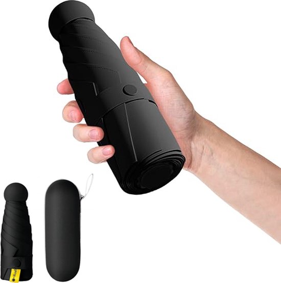 Opvouwbare Paraplu - Mini Stormparaplu - Mini Paraplu - Windproof- Zonnescherm Uv-Spf 50+Compact En Draagbaar- 8 Baleinen - Extra Sterk - Lichtgewicht Paraplu - Reisparaplu - Zwart - Extra Capsules