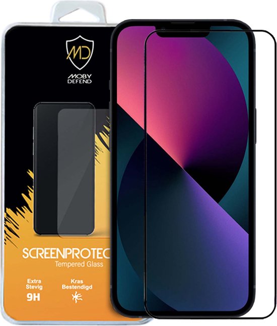 Protecteur d'écran iPhone 13 - iPhone 13 Pro - Économiseur d' Glas trempé MobyDefend - Rebords noirs - Protecteur d'écran - Plaque de verre adaptée à Apple iPhone 13 - iPhone 13 Pro