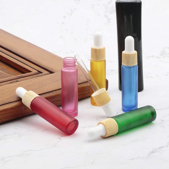 Lot de 10 flacons compte-gouttes en verre de couleur mate de 10 ml pour échantillons d'huiles essentielles avec Tubes d'échantillon - Récipient pour cosmétiques d'aromathérapie