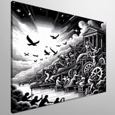 Pixel art zwart wit schilderij | Monochroom meesterwerk: De pixelige pracht van zwart-witte kunst | Kunst - 40x40 centimeter op Canvas | Foto op Canvas
