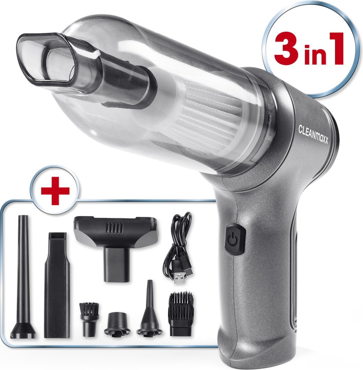 CLEANmaxx 3-in-1 snoerloze stofzuiger - zuig-, blaas- & zuigfunctie - 7 opzetstukken