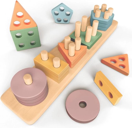 Foto: Woodydoody montessori vormen sorteerspel sensorisch speelgoed vormenstoof houten speelgoed montessori speelgoed voor motoriek educatief spel van hout stem speelgoed vormenstoof met pastelkleuren