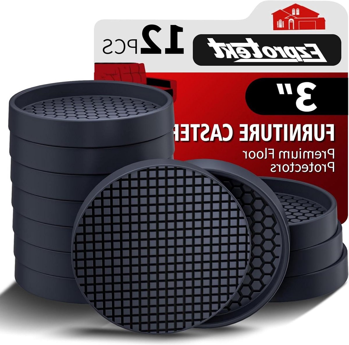 Image of 3 inch antislip meubelpads voor hardhouten vloeren - 12 stuks vierkante rubberen zwenkbekers - antislip meubelpoten vloerbeschermers - bedbankstoppers