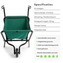 Groene opvouwbare kruiwagen met zwart frame, specificaties.