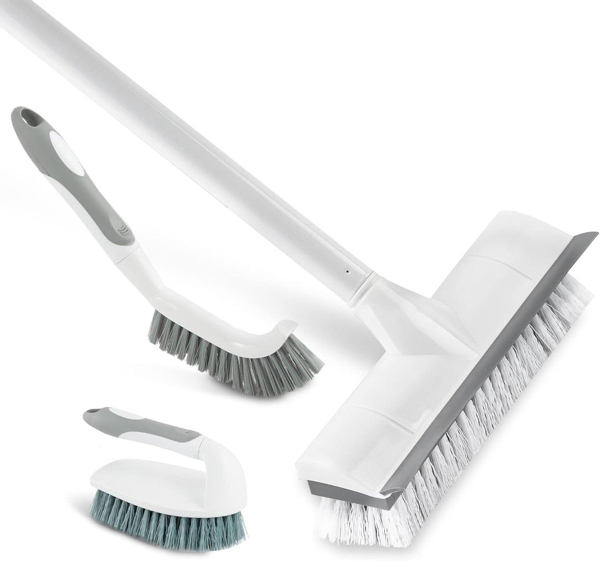 Goedkoopste Vloerborstel met lange steel - schrobborstel en tegellijnborstel - grijs - 3 stuks - voor badkamer en keuken schrobber met steel